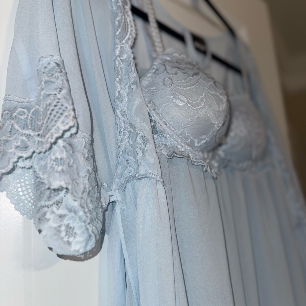 Seductivewear by Cinema Etiole Pastel Blue Romantic Lace Chiffon Babydoll Set - Picture 7 of 12